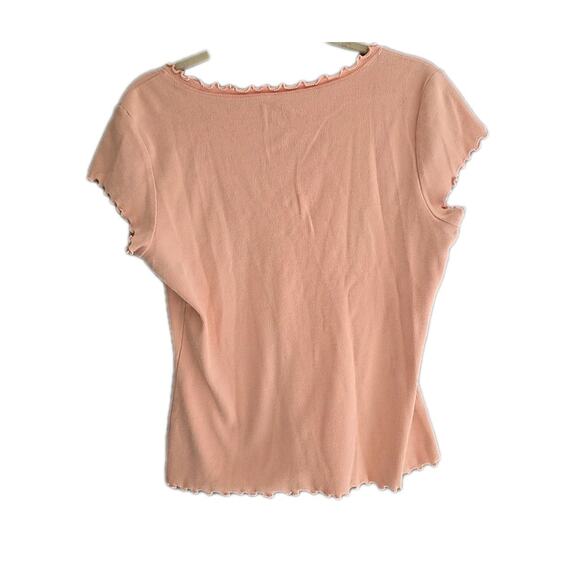 Y2K Pink V-Neck Ribbed Coquette Cap Sleeve Preppy Babydoll Top Womans Size XL - Picture 2 of 4